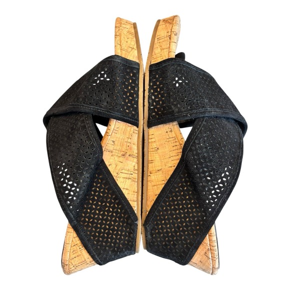 Donald J. Pliner Wedges Women 9.5 M Black Suede Crisscross Toe Ring Cork Sandals - Picture 7 of 11